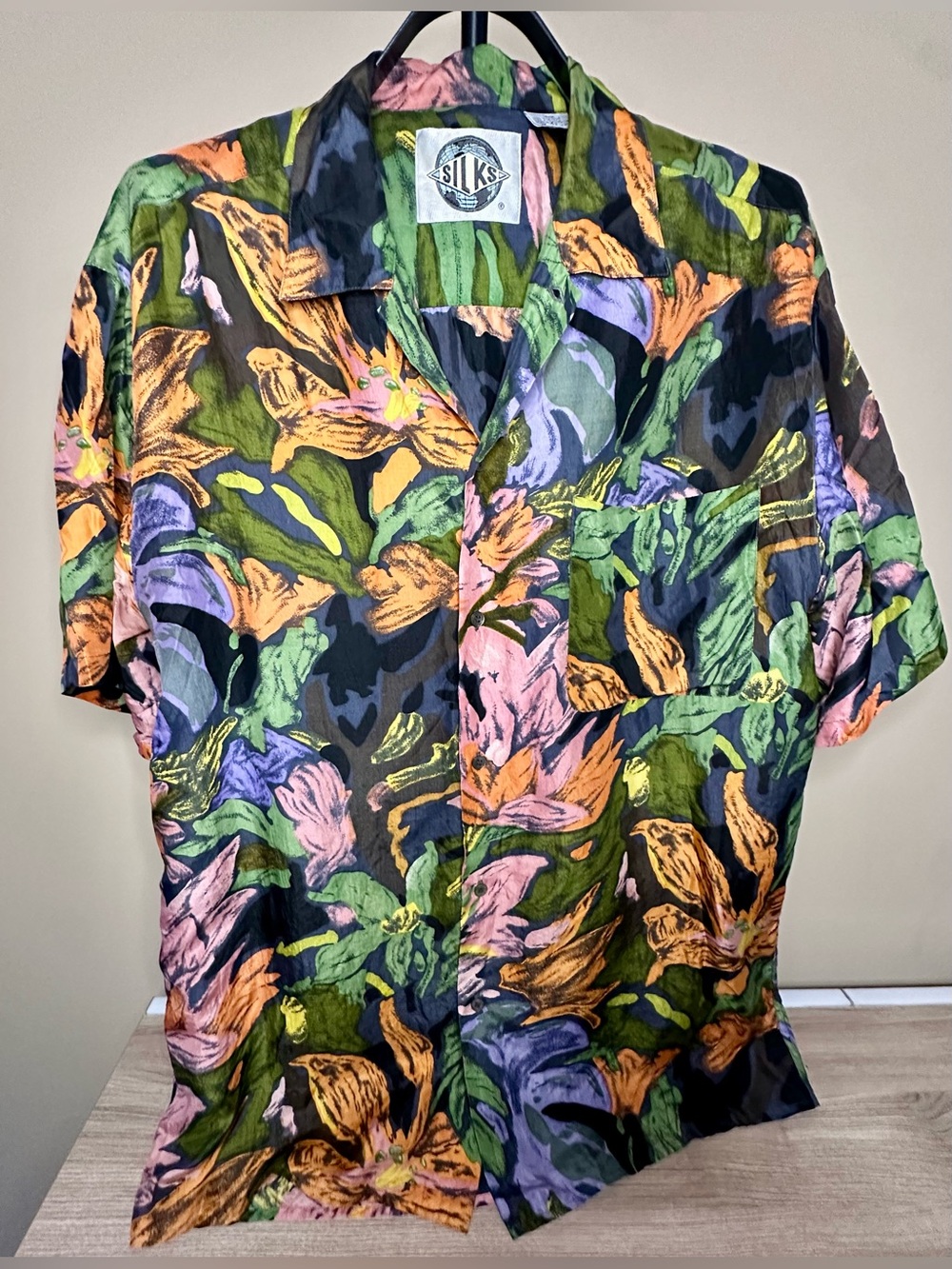 Vintage SILKS Floral 100% Silk Camp Shirt Men’s M